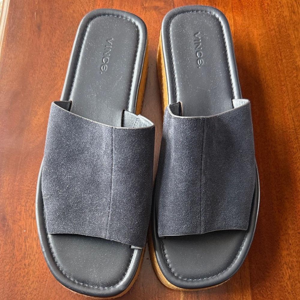 Vince Charcoal Suede Slide Sandals